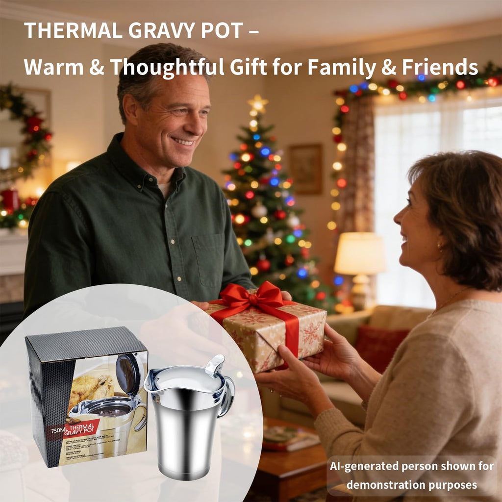 25 Oz Stainless Steel Thermal Gravy Boat with Lid