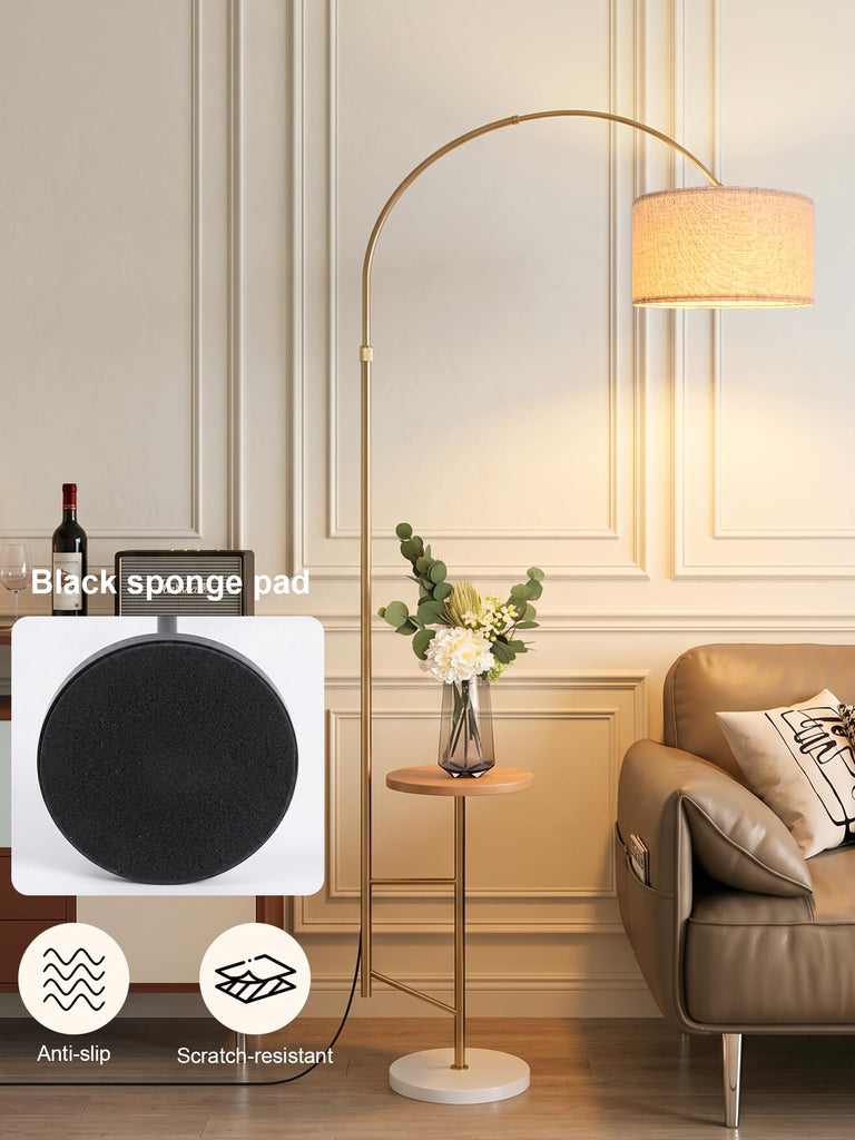Arc Floor Lamp with Shelf, Remote‐Controlled Stepless Dimming & Tunable CCT