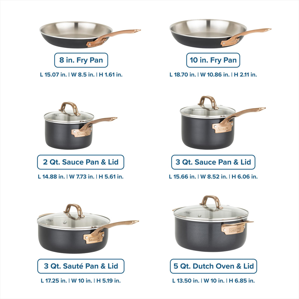 3-Ply Cookware Set, 10 Piece Stainless Steel Kitchen Cookware with Glass Lids, Oven Safe, Induction Ready, Black