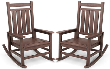 Outdoor Rocking Chair Set of 2, HDPE Rocker for Adults, Brown