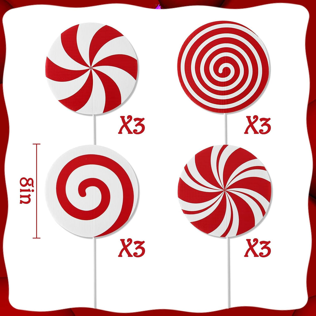 Christmas Decorations Indoor Tree Picks: Large Red White Peppermint Lollipop Christmas Picks for Tree, Cute - Set of 12