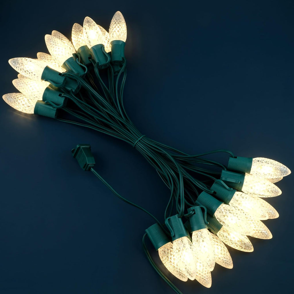 Warm White C9 Christmas String Lights, 25 ft 25 LED Faceted Bulbs
