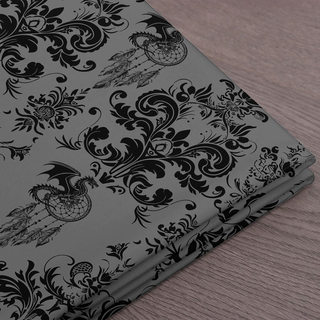 Gothic Dragon Dreamcatcher Upholstery Fabric for Chairs Black and Grey Damask Fabric by The Yard 362"x63", Exotic