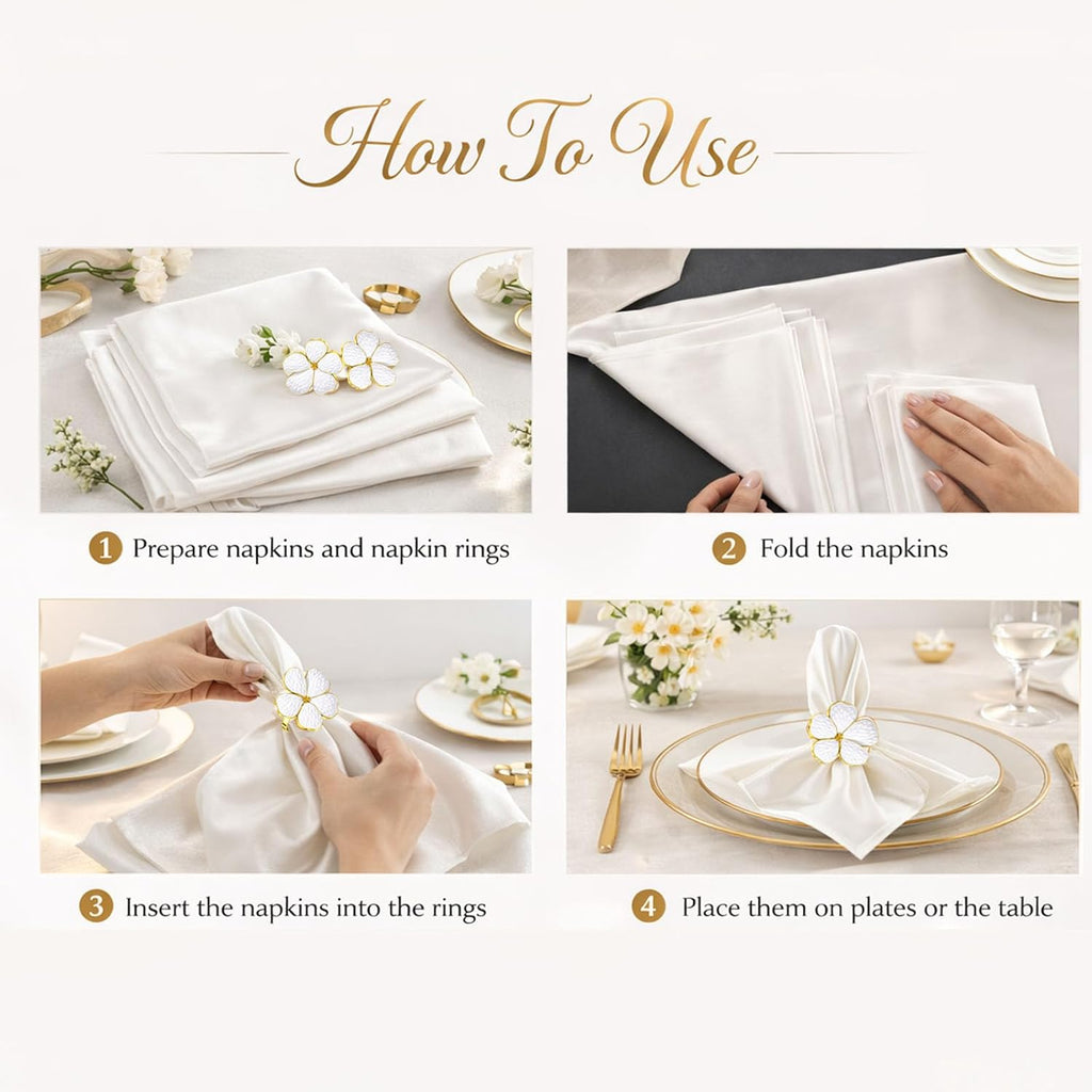 Flower Napkin Rings, European Palace-Style Glaze, High-Temperature Fired Ideal for Photography Props, Ribbon - Set of 8