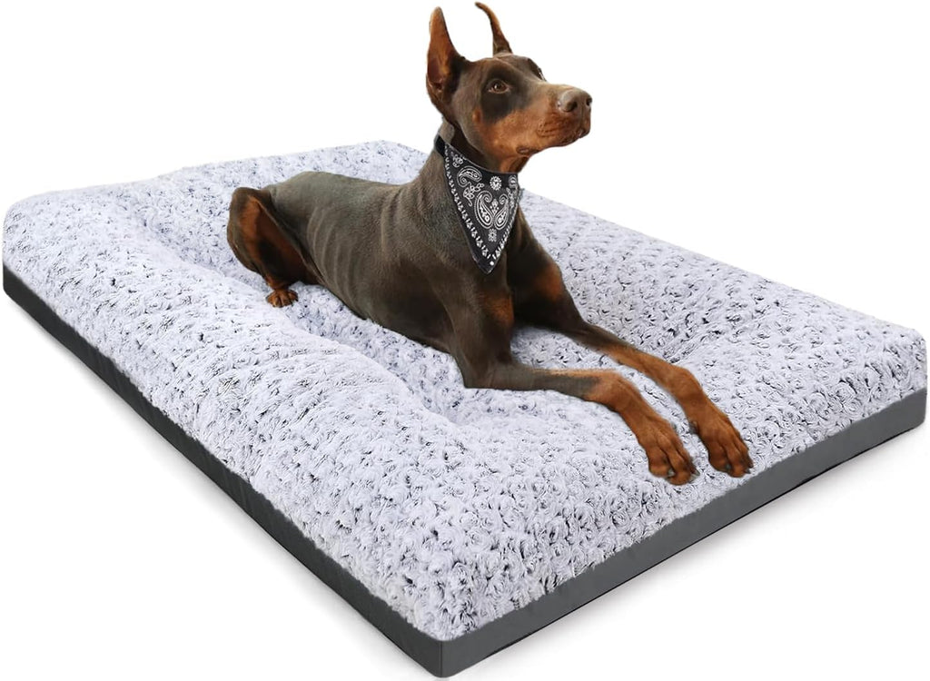 Deluxe Washable Dog Bed for Large Dogs Dog Crate Mat 35 Inch Comfy Fluffy Kennel Pad Anti-Slip for Dogs Up to 60 lbs