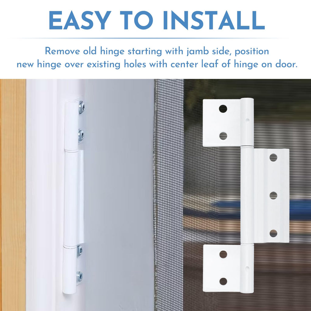 3Pack Screen Door Hinges, Aluminum 1/8 in. Grooved Center, White