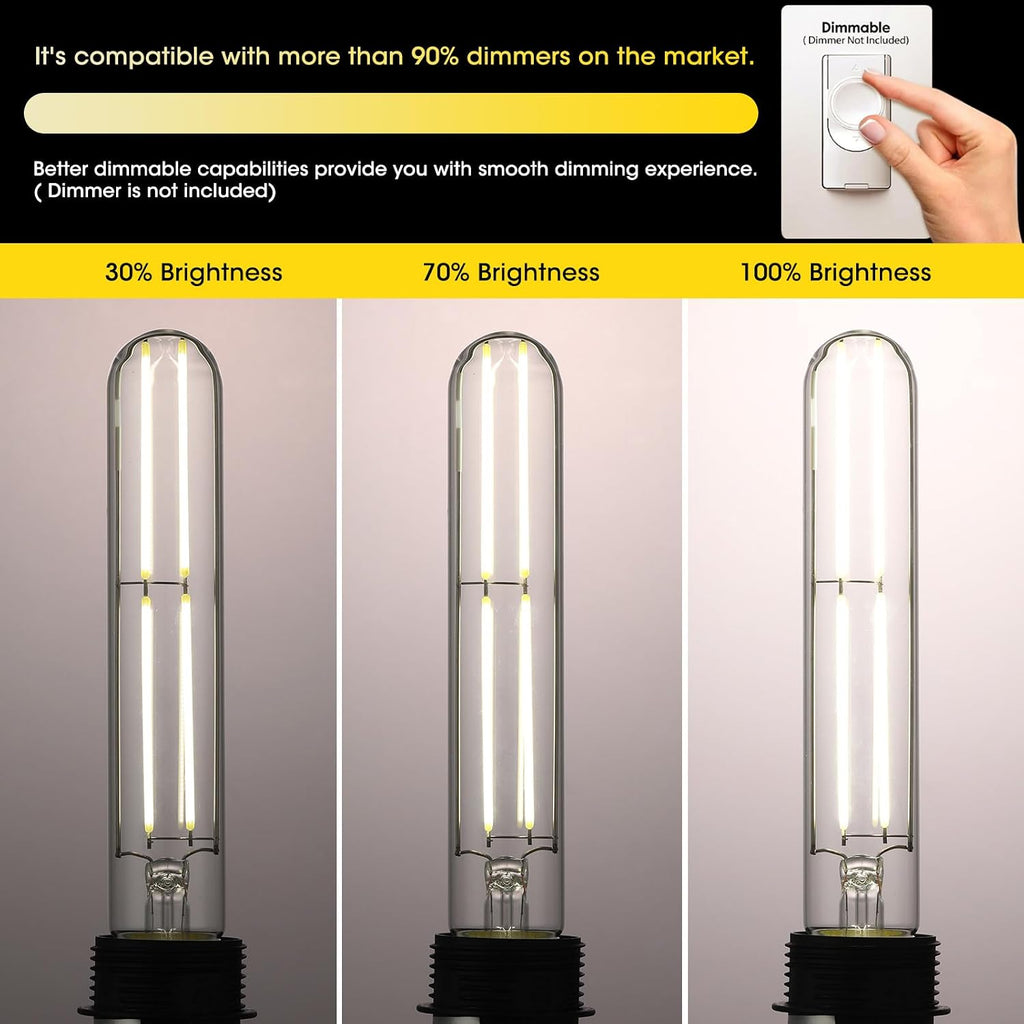 7.3" T10 Tubular LED Light Bulb, 60W Eq, Dimmable, Daylight 5000K, 6-Pack