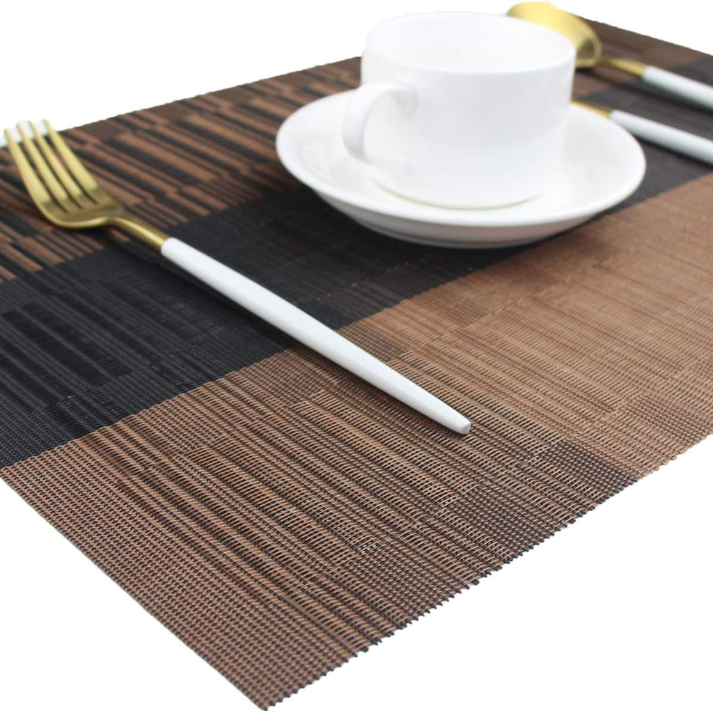 Placemats,Washable Vinyl Woven Table Mats,Elegant Durable Placemats for Dining Table (Bamboo-Brown) - Set of 6