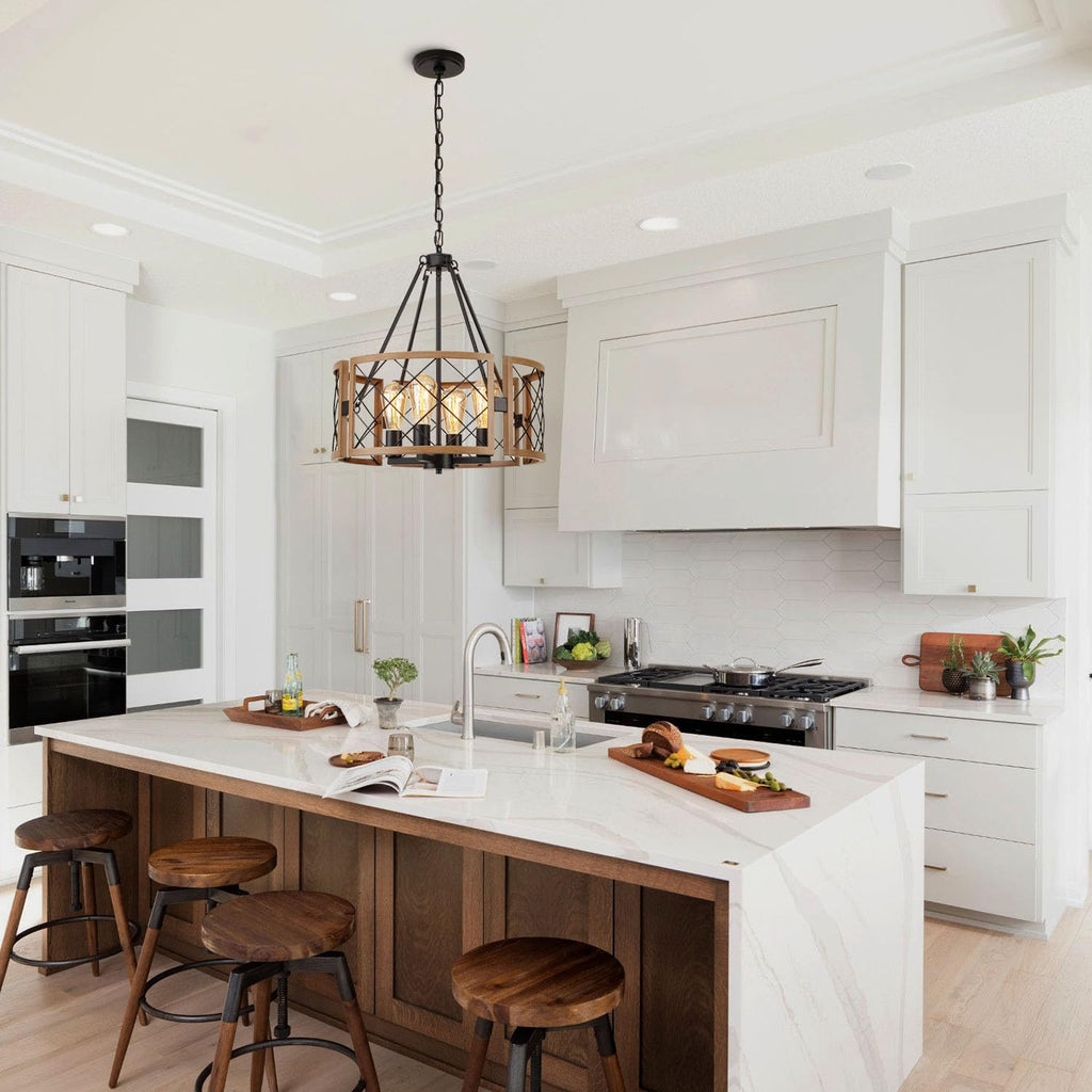 D19'' Farmhouse Chandelier, 4-Light Adjustable Kitchen Island Lighting, Vintage Hanging Pendant Light Fixtures Foyer