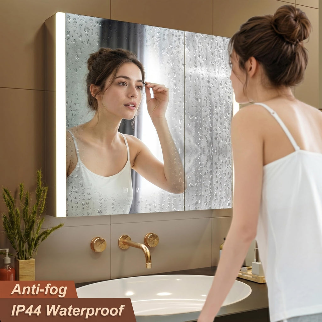 31x28 Inch Two Doors Aluminum LED Bathroom Medicine Cabinet with Mirror
