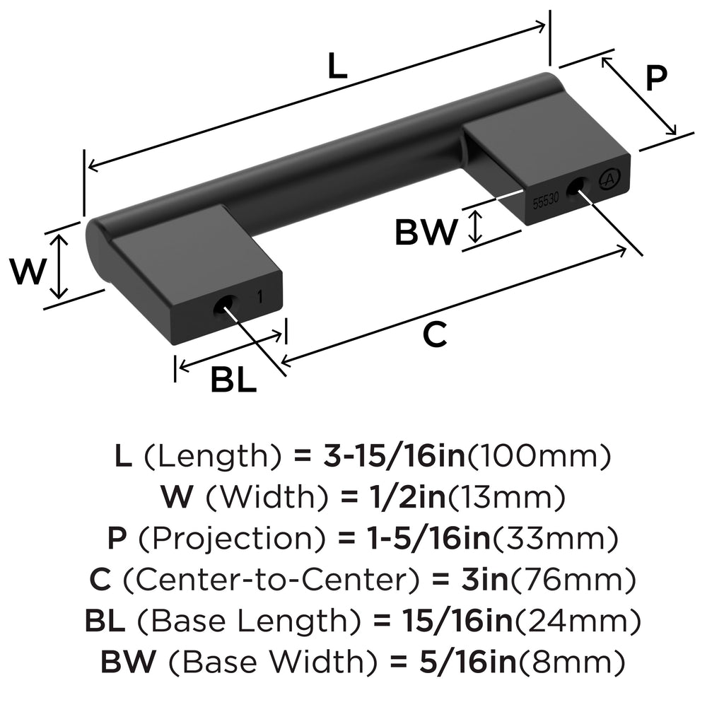 25 Pack 3" Versa Matte Black Drawer Pull