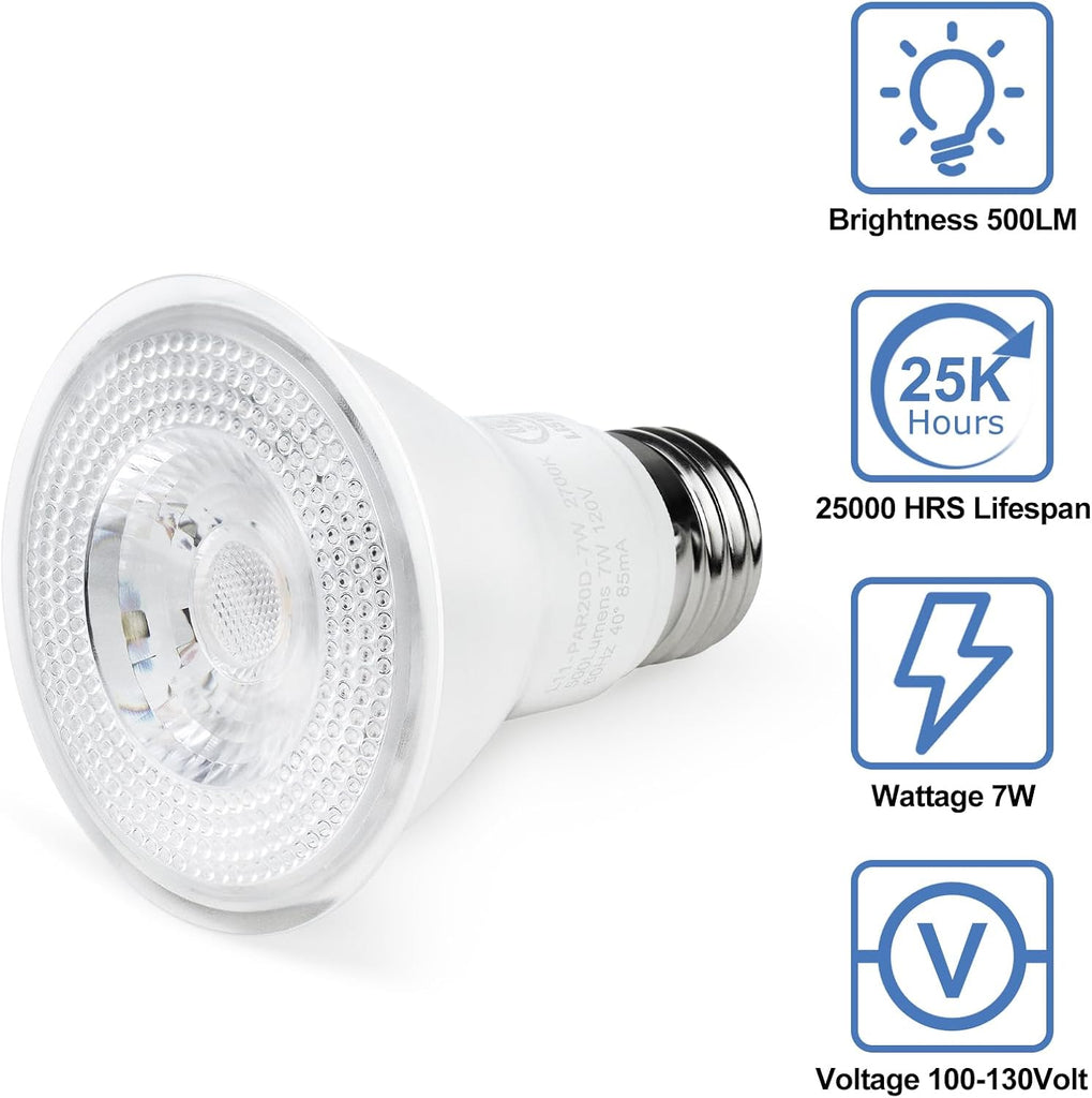 PAR20 LED Bulb, 7W 50W Equivalent, 4000K Natural White, 500 Lumens Dimmable Flood Light Bulb, E26 Base, UL