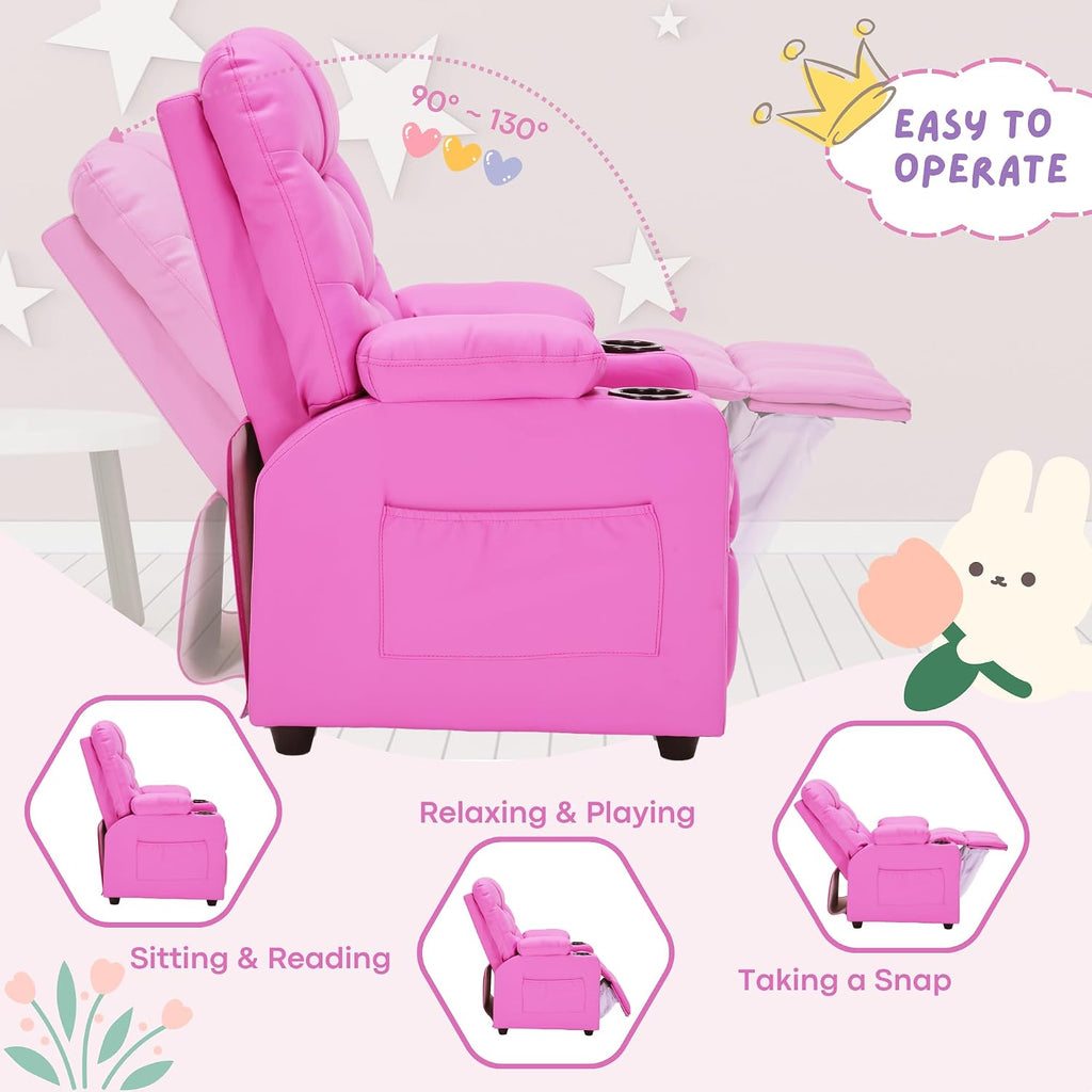 Kids Recliner Chair PU Leather Toddler Big Reclining Sofa Lounge Ages 3-12