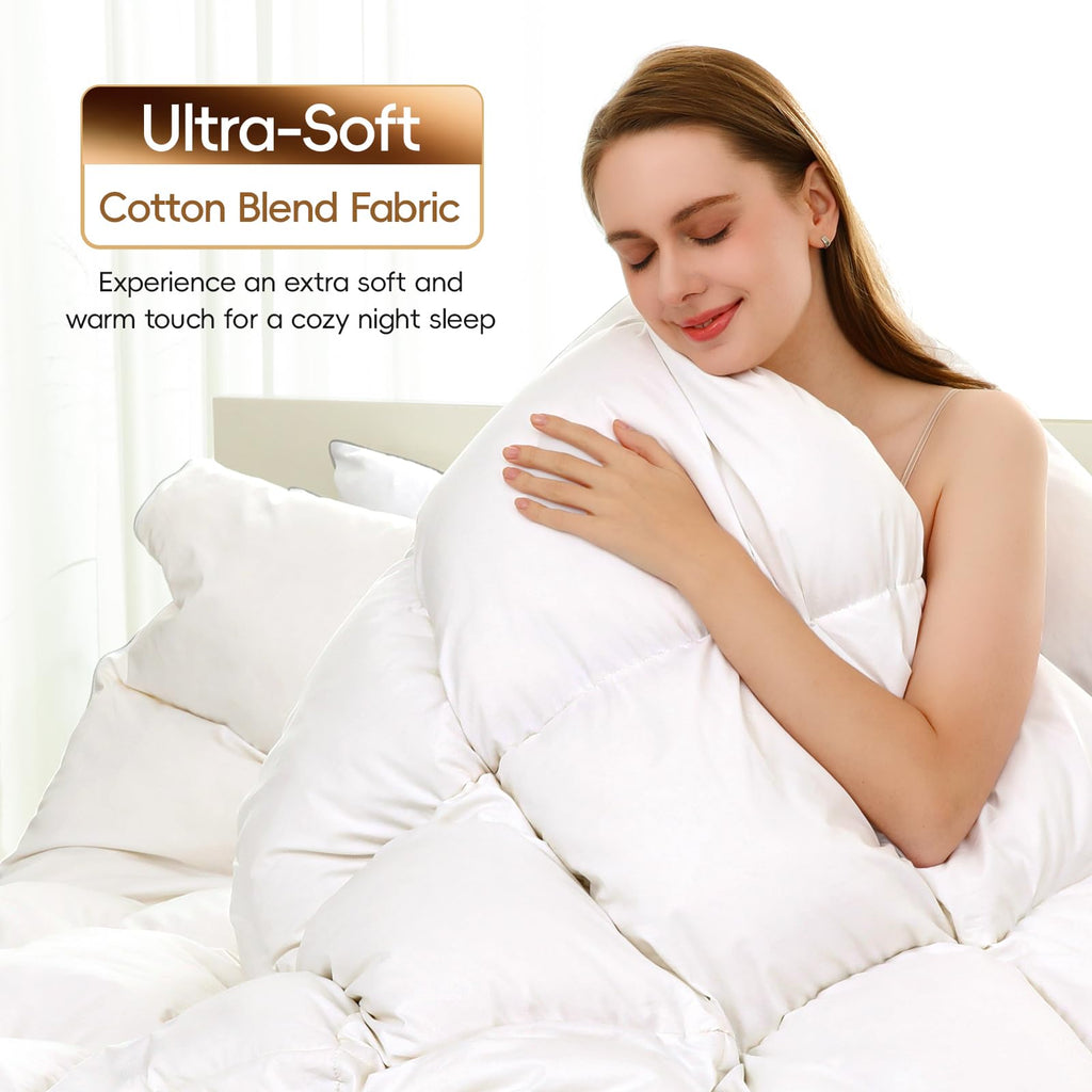 Luxury Goose Feather Down Comforter California King Size - 1600 TC/DM Cotton Blend Medium Warmth Duvet Insert for All