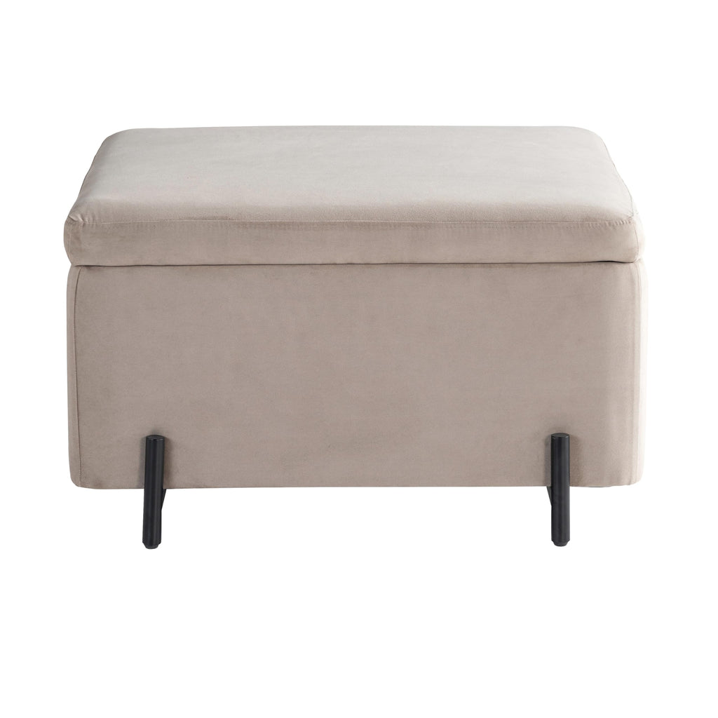 Connor 31.1" Large Storage Ottoman, Modern Boho, Matte Black Metal Legs, Velvet Fabric, Taupe