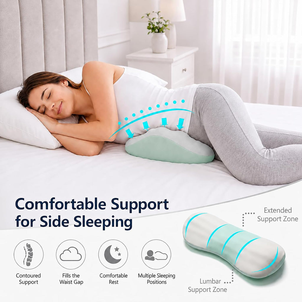 Lumbar Support Pillow for Bed, Memory Foam Lower Back Pillow for Sleeping | Ergonomic contour fits under the lower