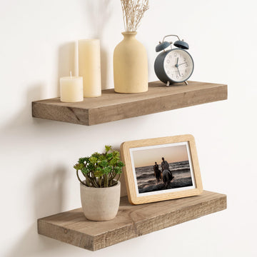 Floating Shelves for Wall, 18 Inch Reclaimed Barnwood Planks Set of 2, 8 Inch Deep Rustic Solid Wood Wall Shelves for
