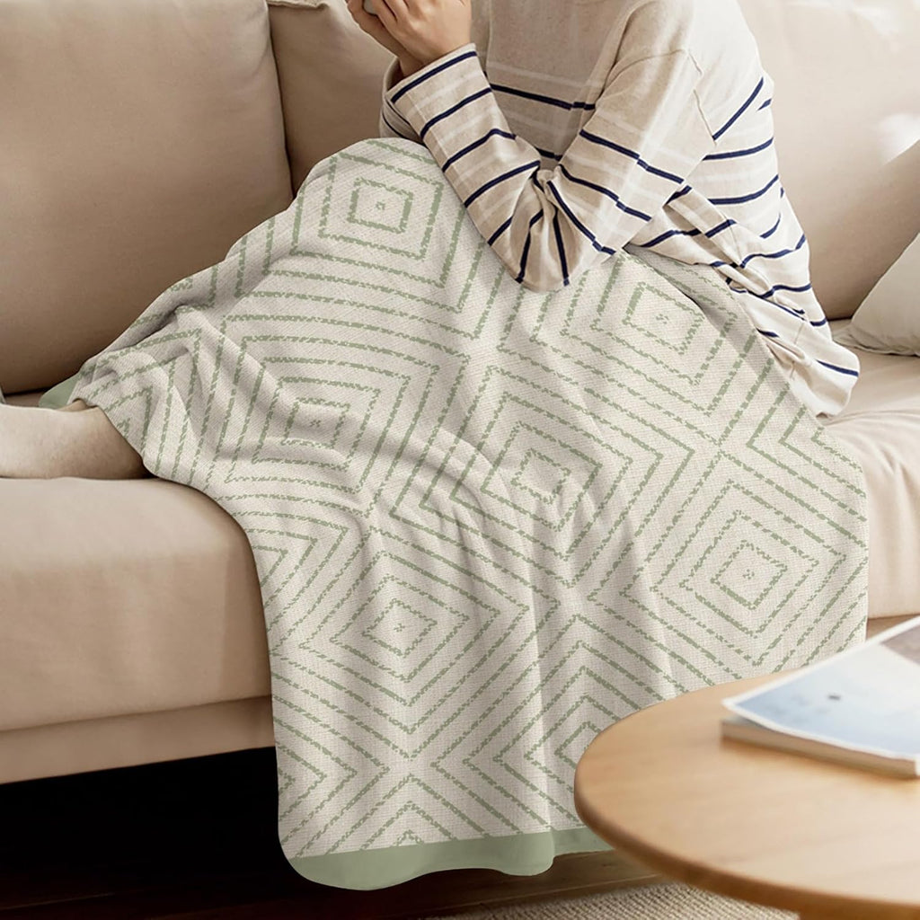 Country Line Throw Blanket Rustic Boho Traditional Sage Borders Flannel Cozy Soft Warm Fleece Blankets, 30 x 40 inch