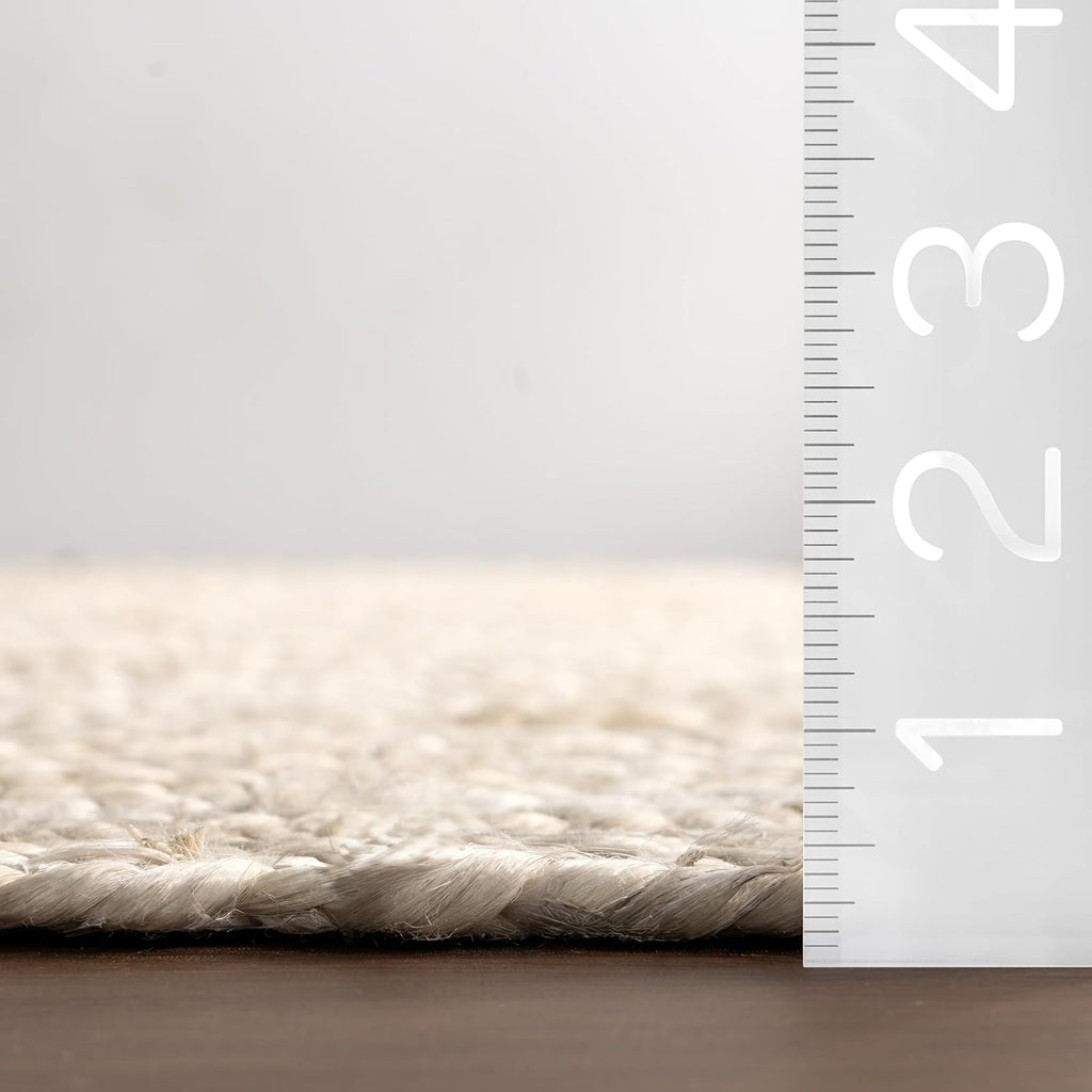 12x15 Rigo Jute Hand Woven Area Rug, Off White, Solid Farmhouse Design, Natural Fiber