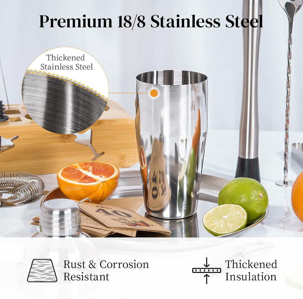 Bartender Kit with Stand, Cocktail Shaker Set for Enthusiasts and Beginners | Includes Martini Shaker - Set of 15