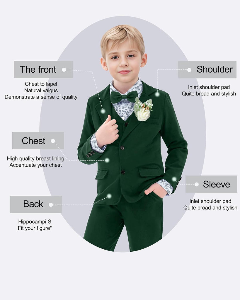 Boy Suit Tuxedos Wedding Formal Kid Outfits 7Pcs Dress Shirt with Bowtie Vest Jacket Boutonniere Suspender Pants Set