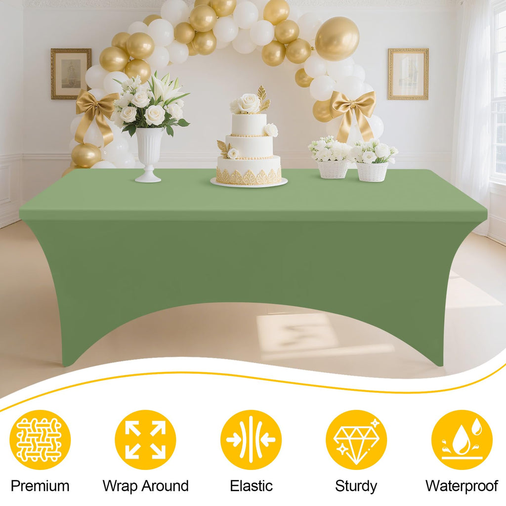 2 Pack Spandex Table Cloth 8FT, Elastic Fitted Sage Green Tablecloth