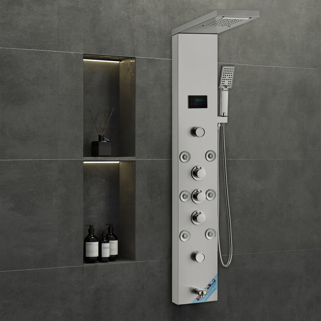 Shower Panel, 6 Shower Modes, LED & Screen Hydroelectricity Shower Tower Panel System, Rainfall, Waterfall, 8 Massage