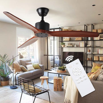 Inspired Maverick Style 52 inch 3 blade Wood ceiling fan without light, Noiseless Reversible DC Motor Walnut Ceiling