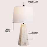 25.5" Natural/Black Modern Table Lamp, White Linen Shade, Contemporary Bedside Nightstand Lamp