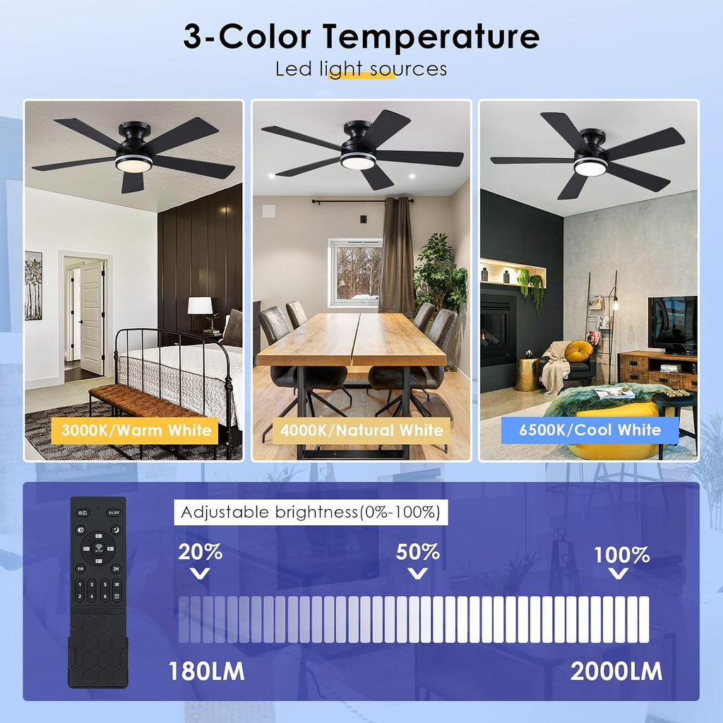 46In RGB Ceiling Fans with Lights - Black Flush Mount Ceiling Fan Light with Remote/APP, RGB+3CCT 6 Wind Speeds, Modern Low Profile Fan Light Fixture for Party, Kid's Room A101-B0F1L8ZTL1