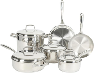 Platinum Sedwick 10-Piece Stackable Stainless Steel Pots and Pans Cookware Set W/Domed Stainless Steel Lids W/TriPly