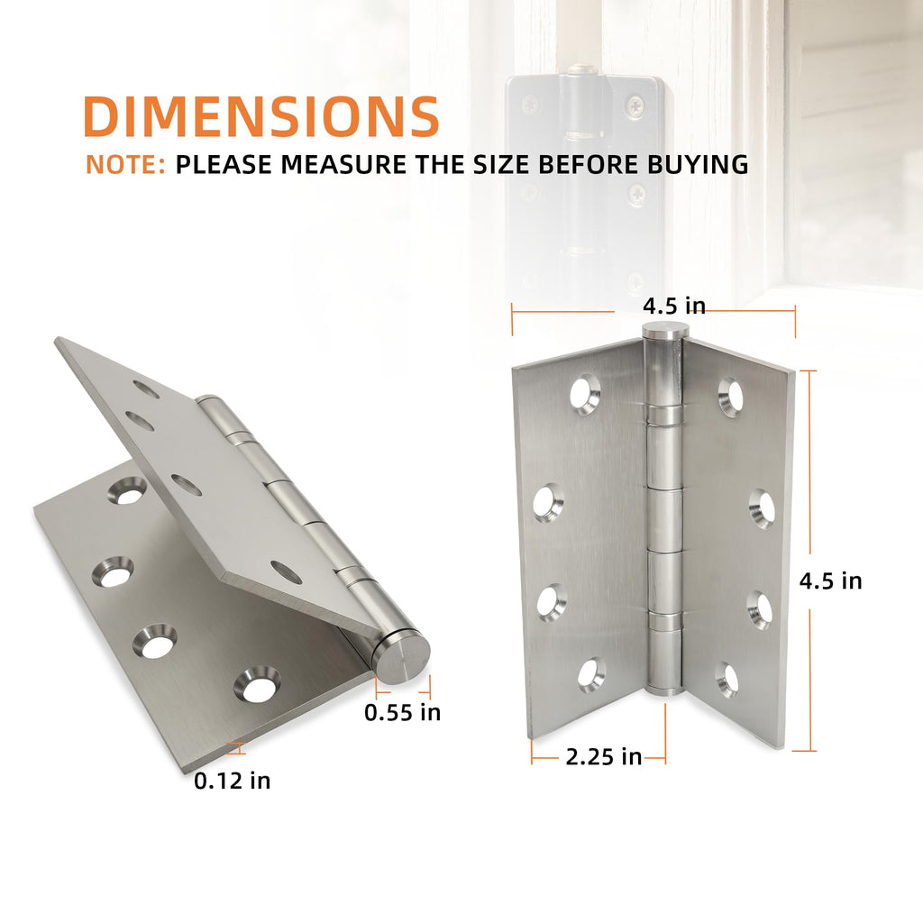 6-Pack 4.5 inch X 4.5 inch Heavy Duty Commercial Door Hinge Thickened