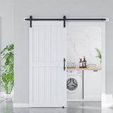 36 x 84 inch White Sliding MDF Barn Door with 6.6FT Black Sliding Door Hardware Kit & Handle, Pre-Dr