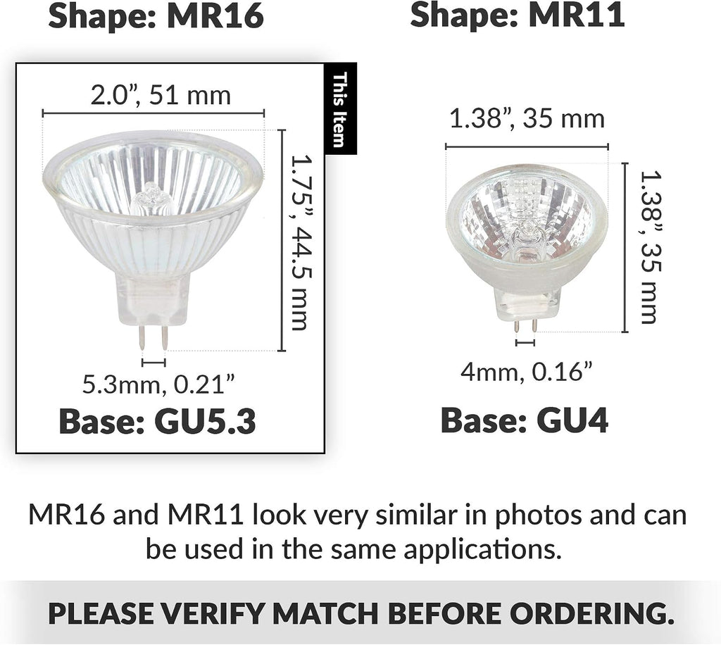 Halogen MR16 20W 12V Light Bulbs, GU5.3 Base, 2700K, 10 Pack