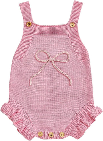 Newborn Baby Girl Clothes Bow Embroidery Romper Sleeveless Knit Romper Jumpsuit Sweater Bodysuit One-Piece Outfit