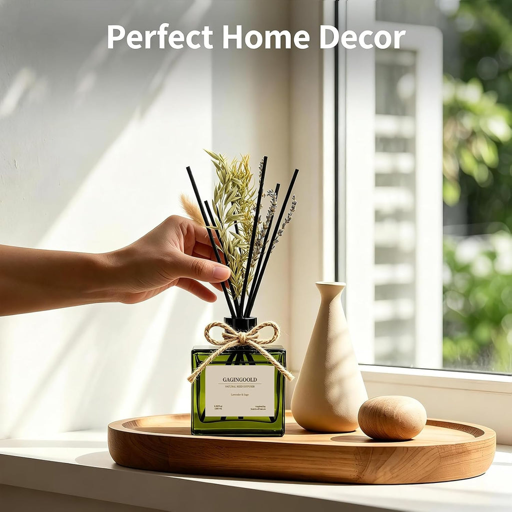 Reed Diffuser, 6.1 oz Lavender & Sage Scent Diffuser with Sticks & Dried Flowers, 120 Days Long Lasting diffusers