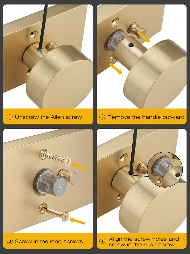 1 Pcs Satin Brass Privacy Door Knob, Gold Interior Door Handle
