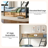 Heavy Duty Twin XL Over Queen Bunk Bed, Metal Steel Bed Frame with EVA-Padded Angled Ladder & Full-Length Guardrails