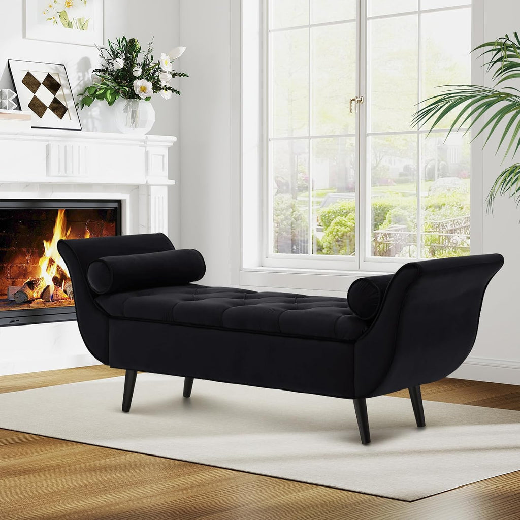 Storage Bench , 65" End of Bed Bench King Size, Comfy Velvet Tufted Upholstered Window Bench Indoor, Foot of Bed