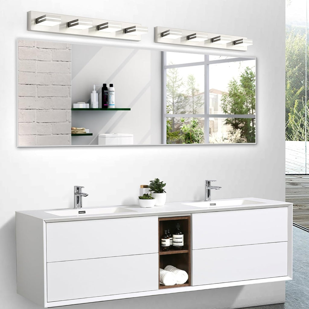 4 Light Bathroom Vanity Light Brushed Nickel Modern 32W LED Dimmable Vanity Light Over Mirror 350° Adjustable Lamp