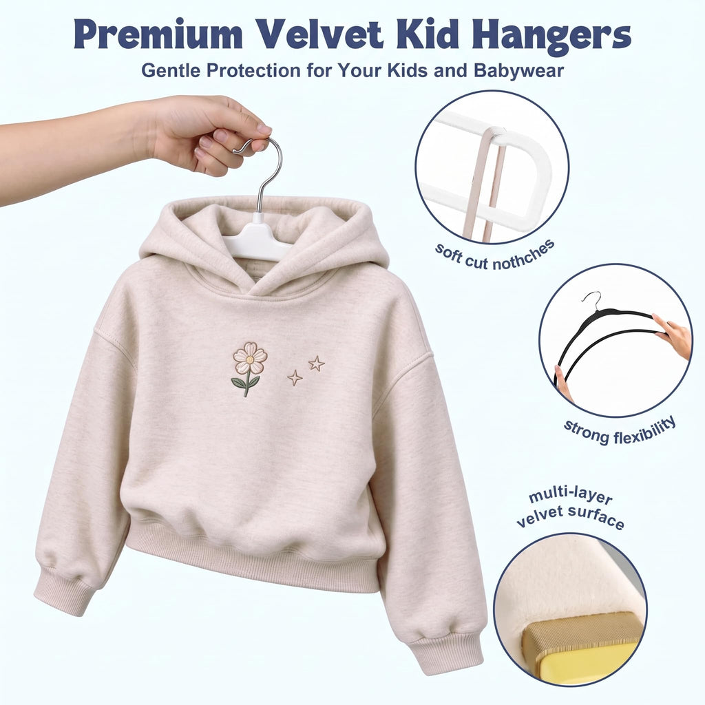 Kids Velvet Hangers 50 Pack, Durable Baby Clothes Hangers White Rectangle