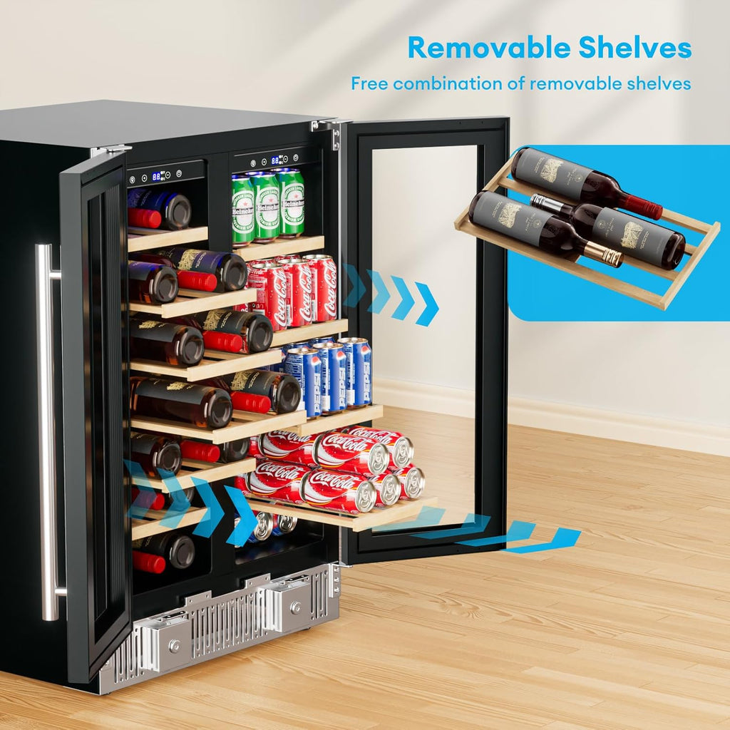 24 Inch Dual Zone Wine and Beverage Refrigerator, Wine Cooler with Glass Door Ho