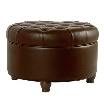 Wooden Ottoman with Tufted Lift Off Lid Storage, Brown