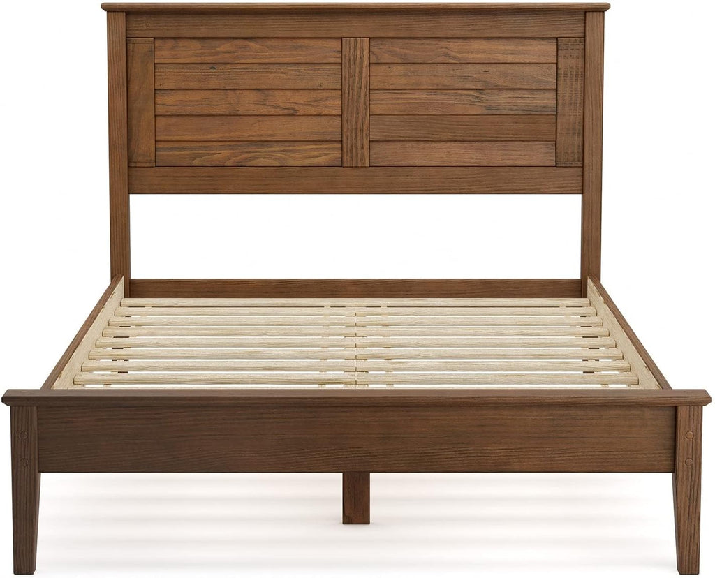 Greenport Solid Wood Platform Bed, Queen Size, Brushed Walnut
