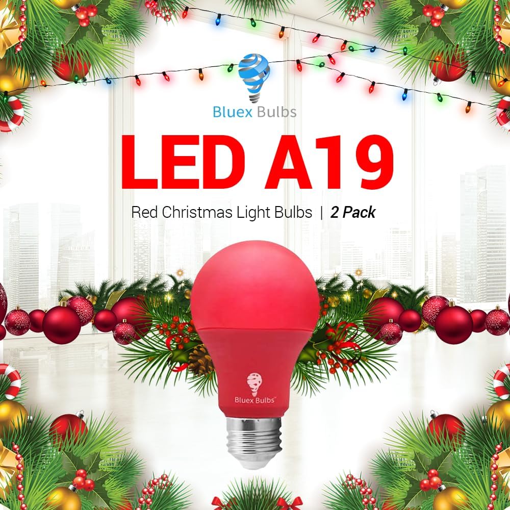 Bluex LED A19 Red Light Bulb - 9W (60Watt Equivalent) - E26 Base Red LED Lights, Party Decoration, Porch, Home