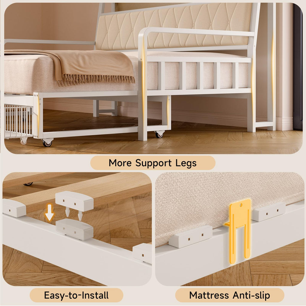 Twin Daybed with Pop up Trundle, Twin to King Daybed, White