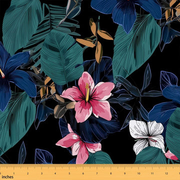 Floral Fabric By The Yard, Palm Leaves Upholstery Fabric for Chairs, Botanical Leaves Petal Decorative Fabric, Retro