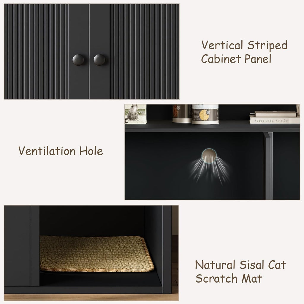 Cat Litter Box Enclosure, Hidden Litter Box Furniture with Scratch Pad, Indoor Cats House with Storage Layer, Side End