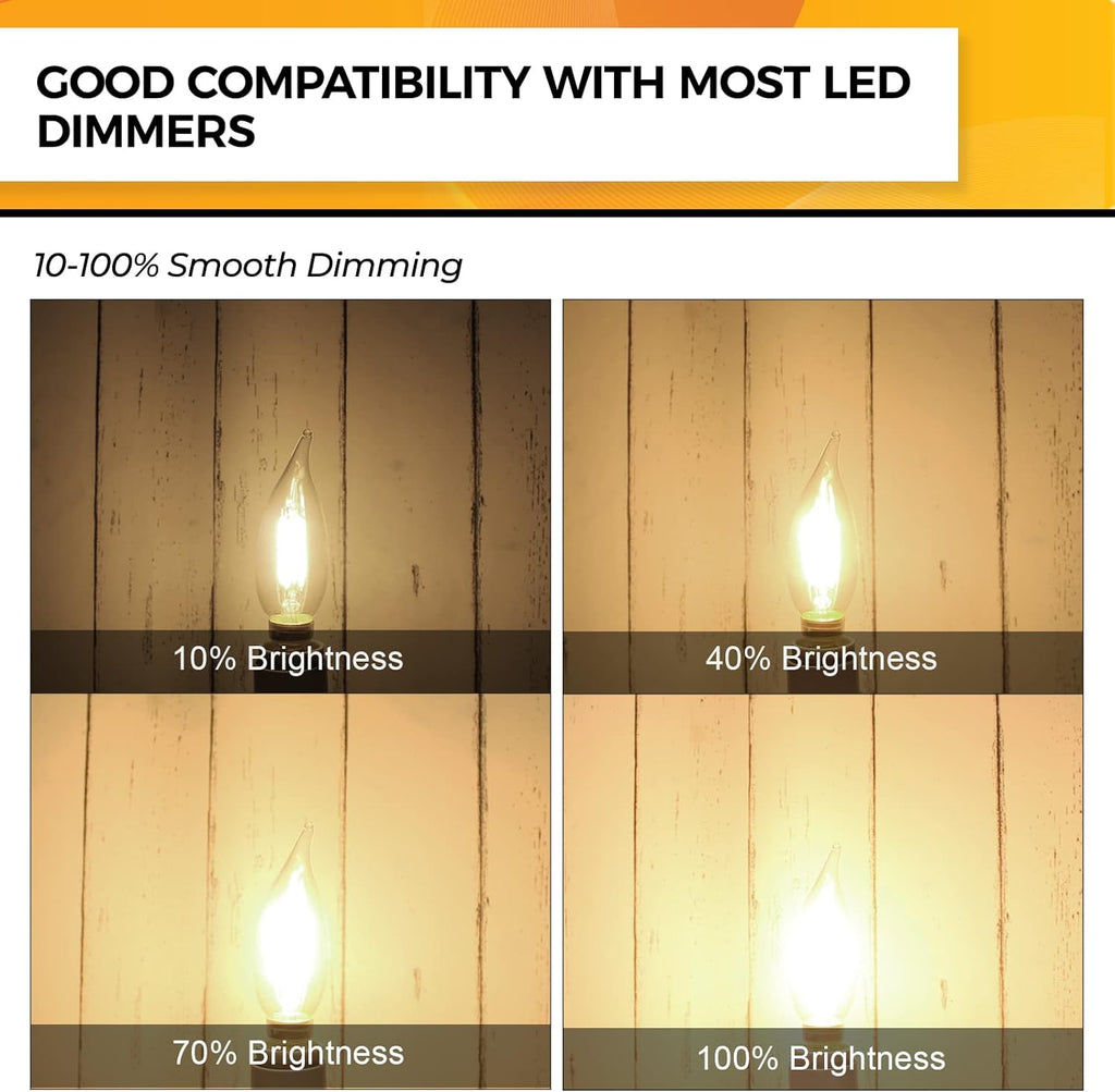 Candelabra Light Bulbs 2700K, 40W Eq Dimmable E12 LED Bulb, 12PCS