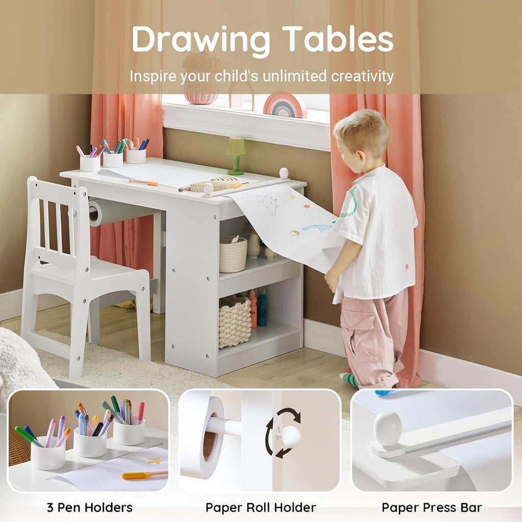 Kids Craft Table and Chair Set with Paper Roller